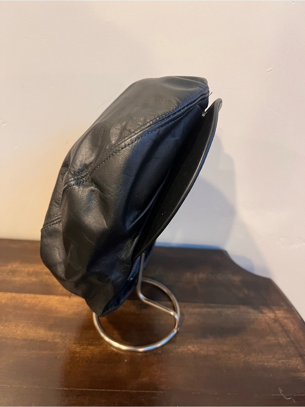 Vintage Genuine Leather Black Newsboy Cabbie Cap